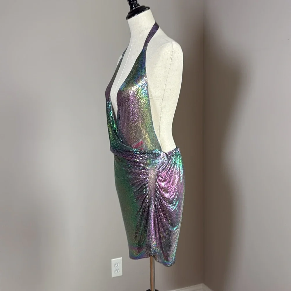 Iridescent Halter Mini Dress - Picture 2 of 4